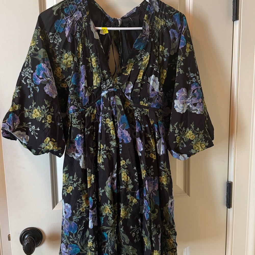 Free People Black Dress with Floral Accents NWT